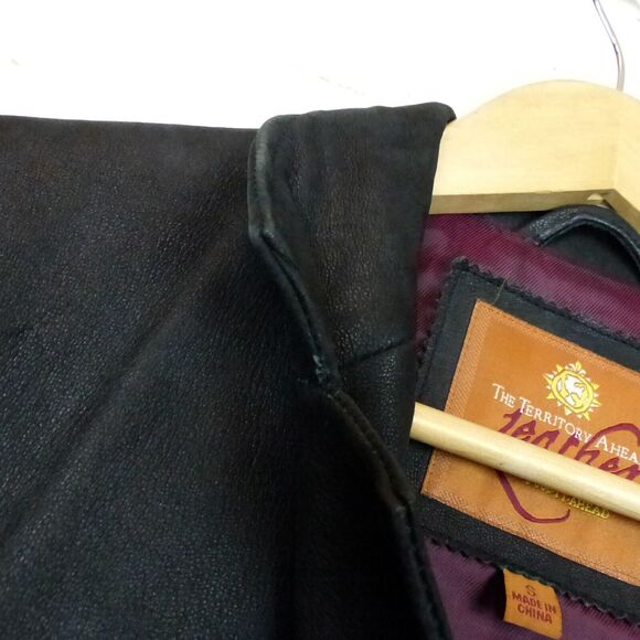 The Territory Ahead Pebbled Leather Jacket Mens S Black 3 Button Pockets VTG - Picture 6 of 15